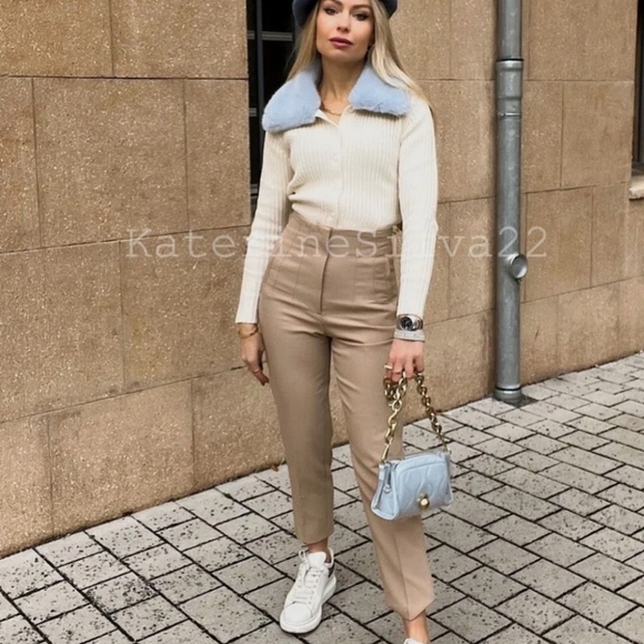 Zara * faux fur knit cardigan Cream Blue - Picture 12 of 15